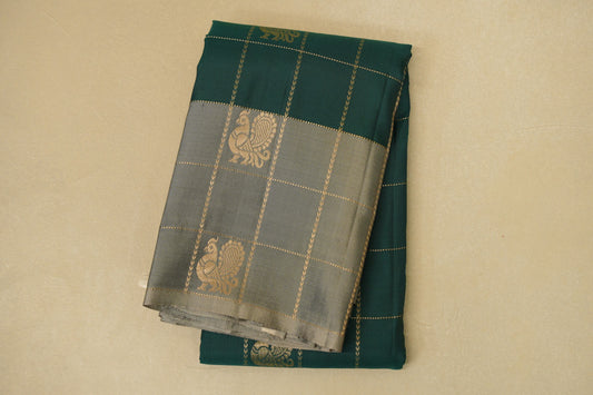 folded Bottle Green with Steel Grey Borders Light Weight Kanjivaram Silk Saree