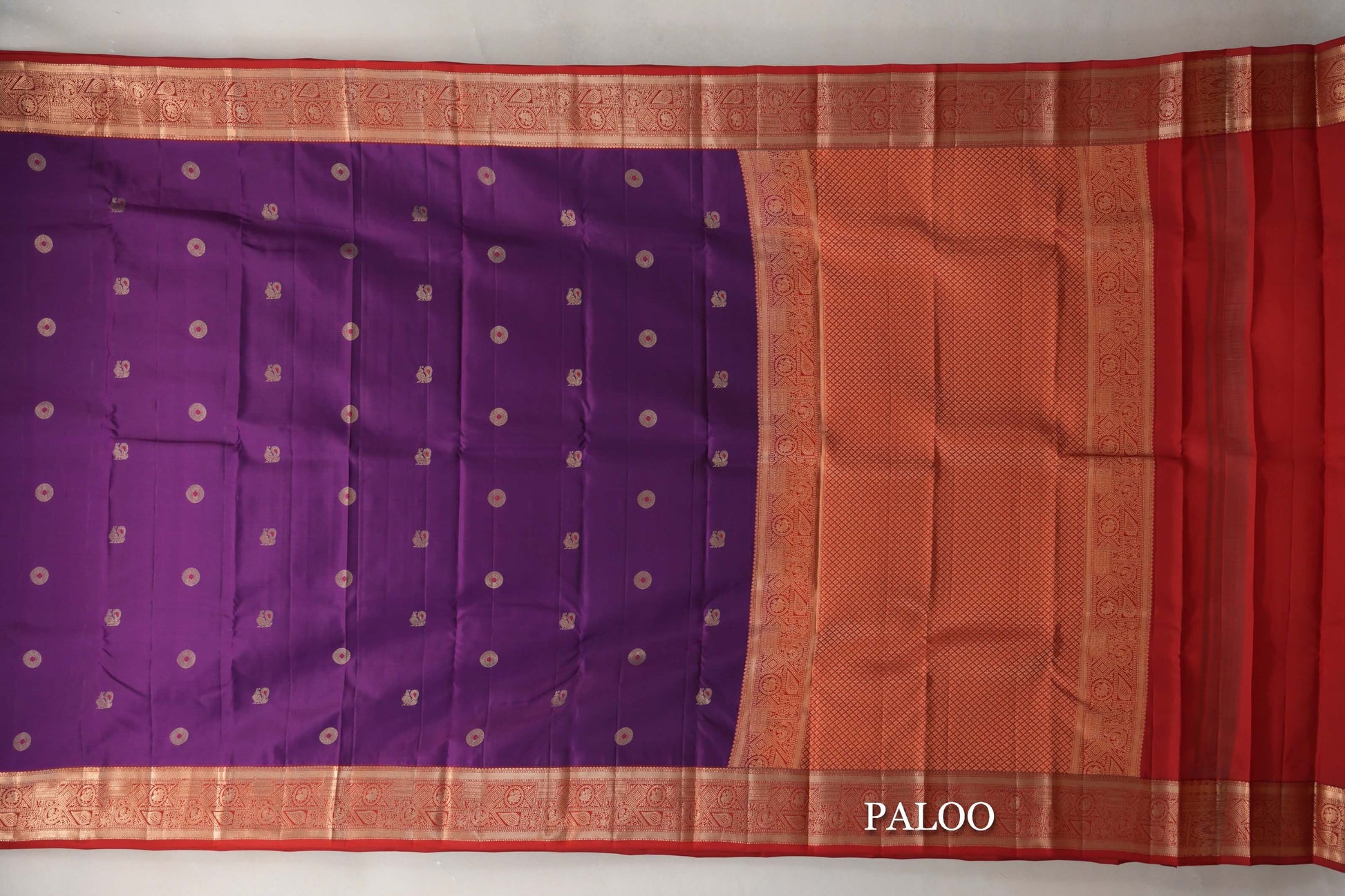 Deep Purple with Tomato Red Borders Soft Silk Saree paloo