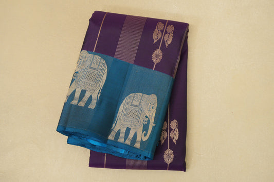 folded Deep Violet Light Weight Kanjivaram Silk Saree