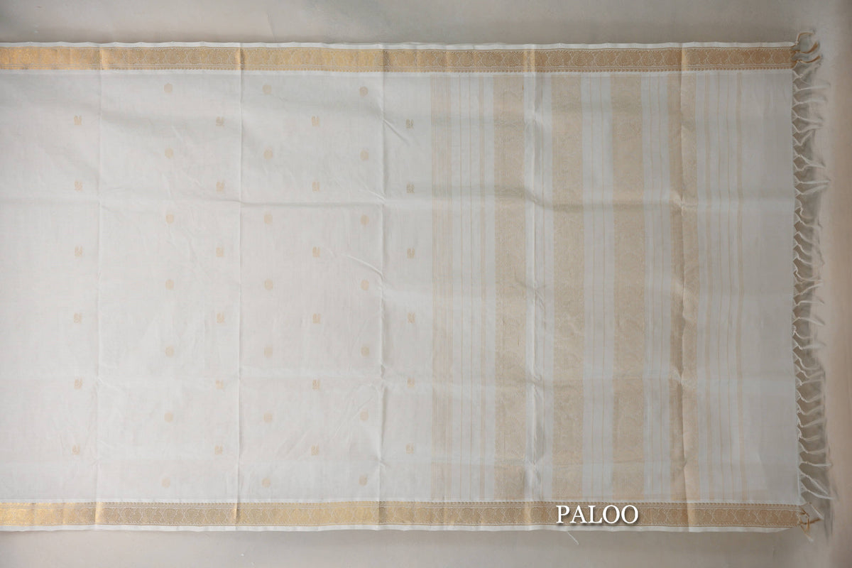 Cream Vegan Silk Cotton Saree paloo