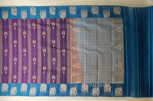 Deep Violet Light Weight Kanjivaram Silk Saree paloo