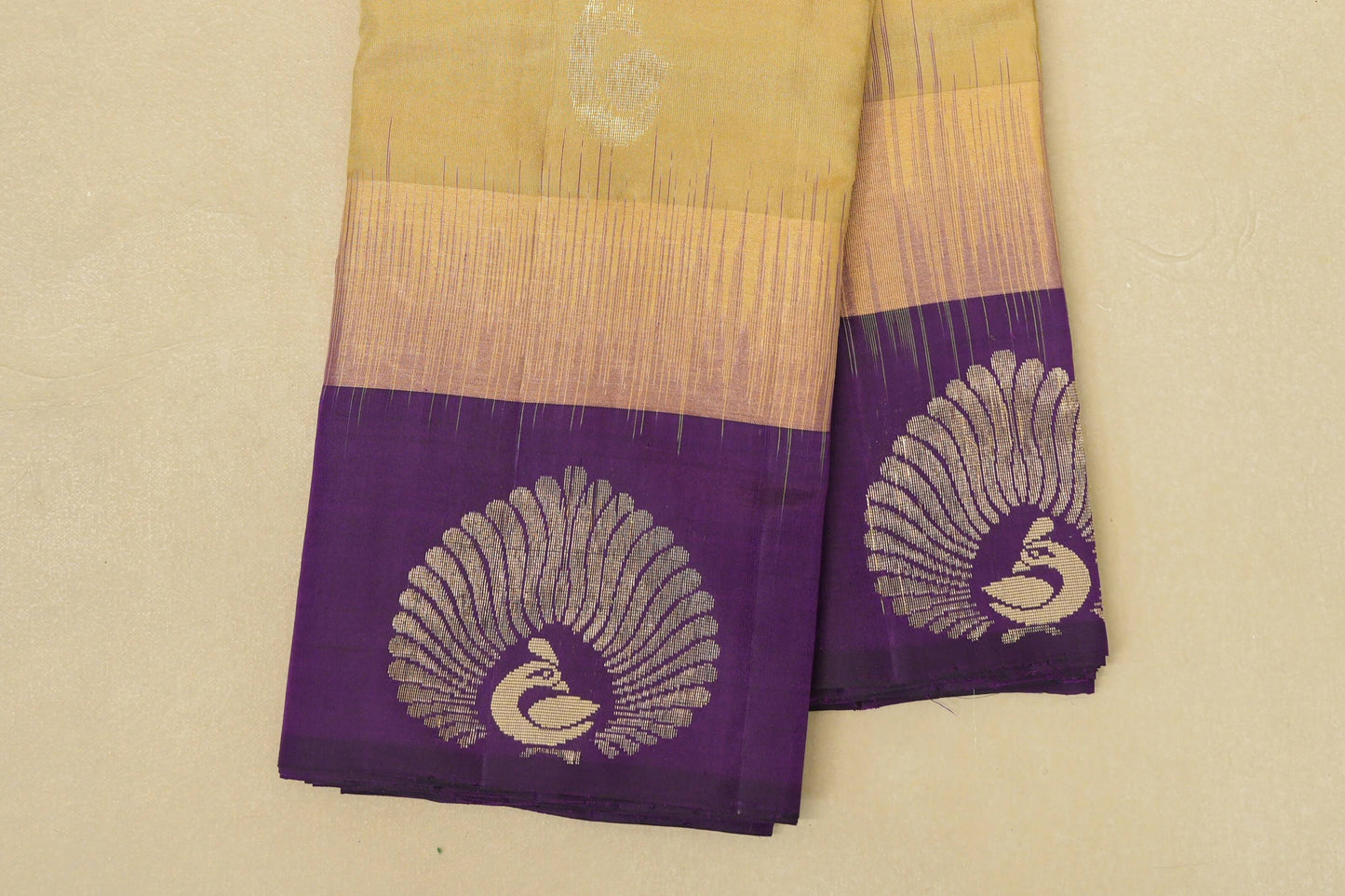 Sandal Beige Borders Light Weight Kanjivaram Silk Saree border zoom
