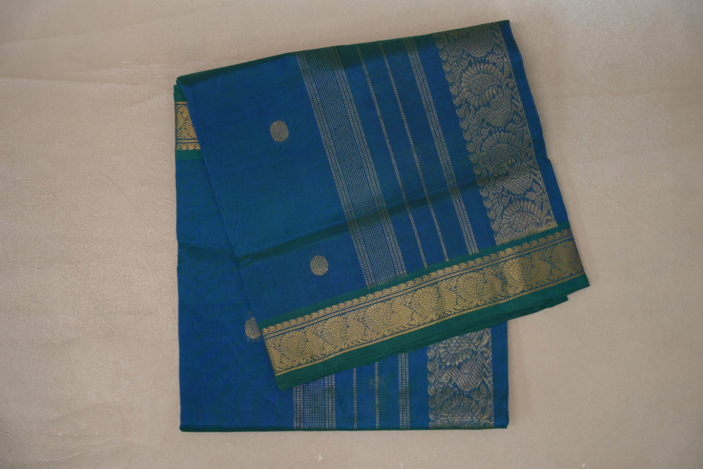 Peacock Blue Vegan Silk Cotton Saree