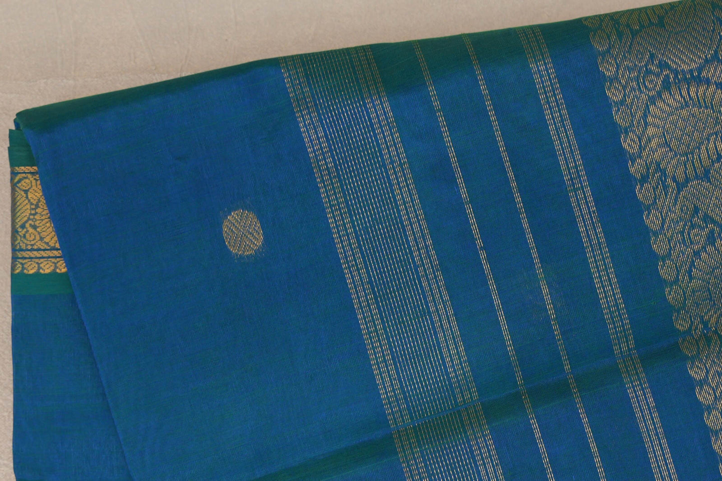 Peacock Blue Vegan Silk Cotton Saree body