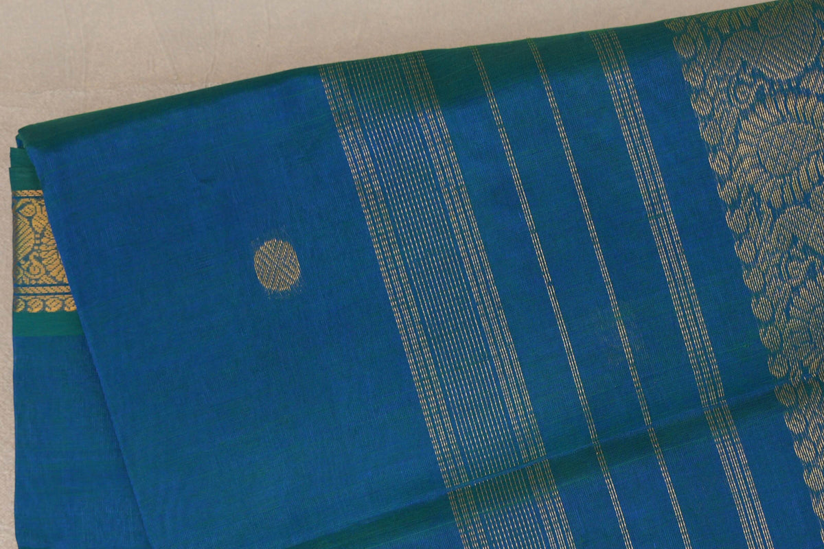 Peacock Blue Vegan Silk Cotton Saree body