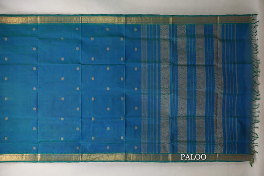 Peacock Blue Vegan Silk Cotton Saree paloo