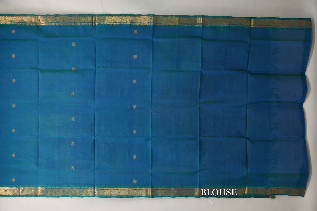 Peacock Blue Vegan Silk Cotton Saree blouse