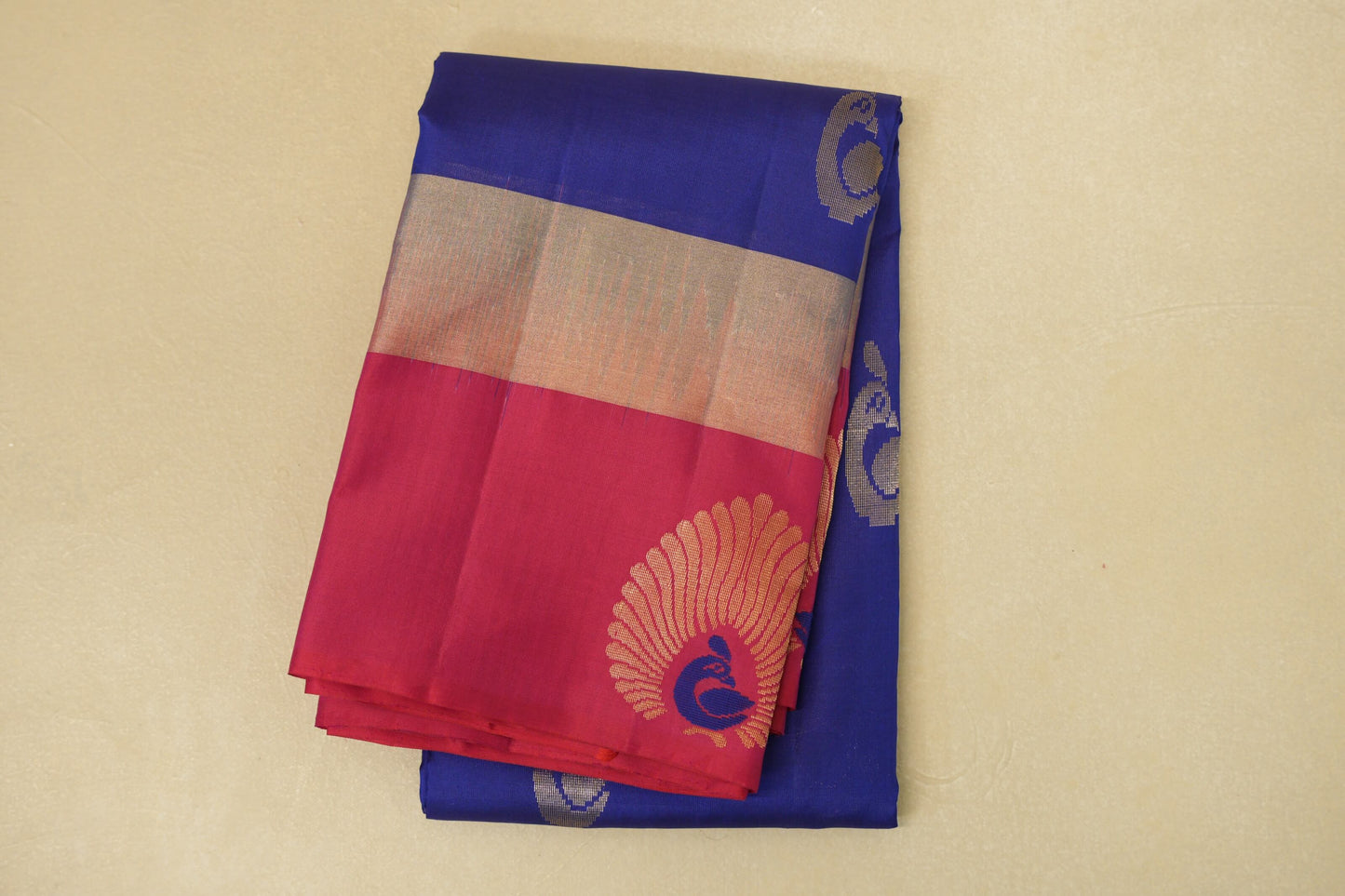 folded Deep Blue Light Weight Kanjivaram Silk Saree