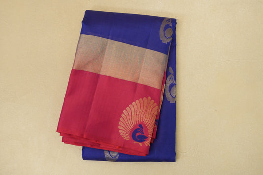 folded Deep Blue Light Weight Kanjivaram Silk Saree