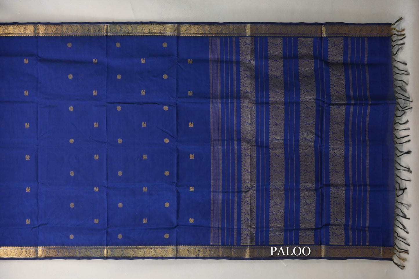 Deep Blue Vegan Silk Cotton Saree paloo