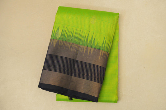 folded Parrot Green with Navy Blue Borders Light Weight Kanjivaram Silk Saree
