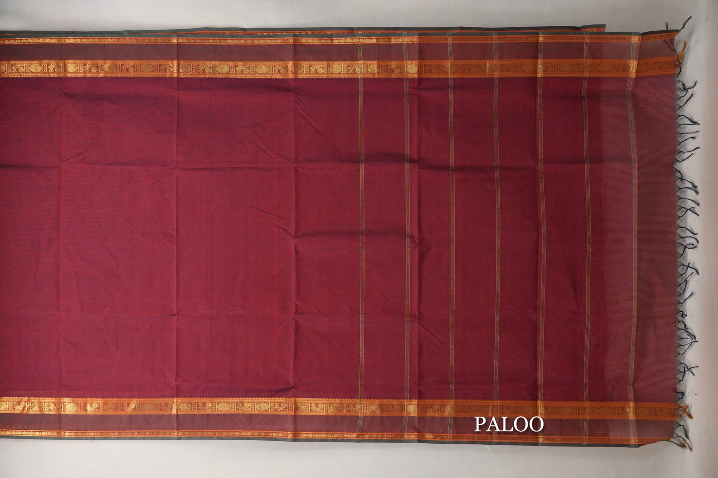 Dual Tone of Red & Blue Grey Vegan Silk Cotton Saree paloo