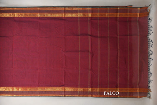 Dual Tone of Red & Blue Grey Vegan Silk Cotton Saree paloo