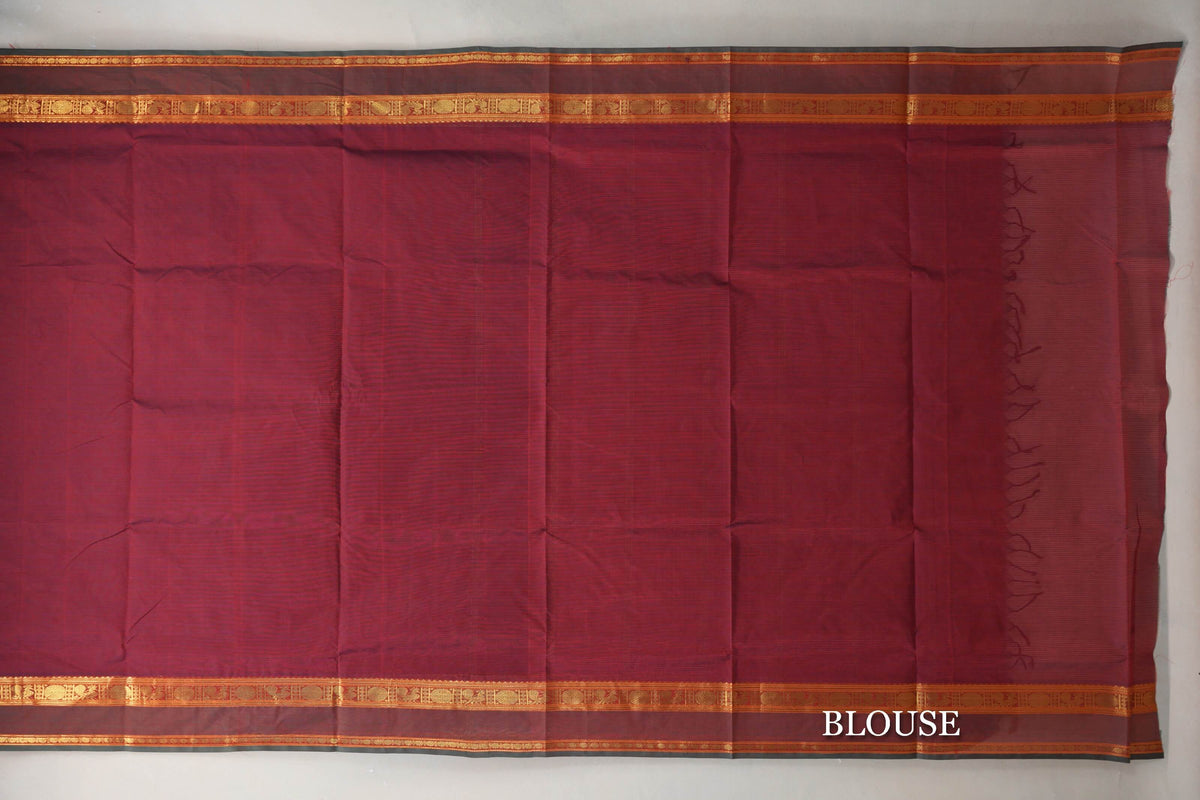 Dual Tone of Red & Blue Grey Vegan Silk Cotton Saree blouse