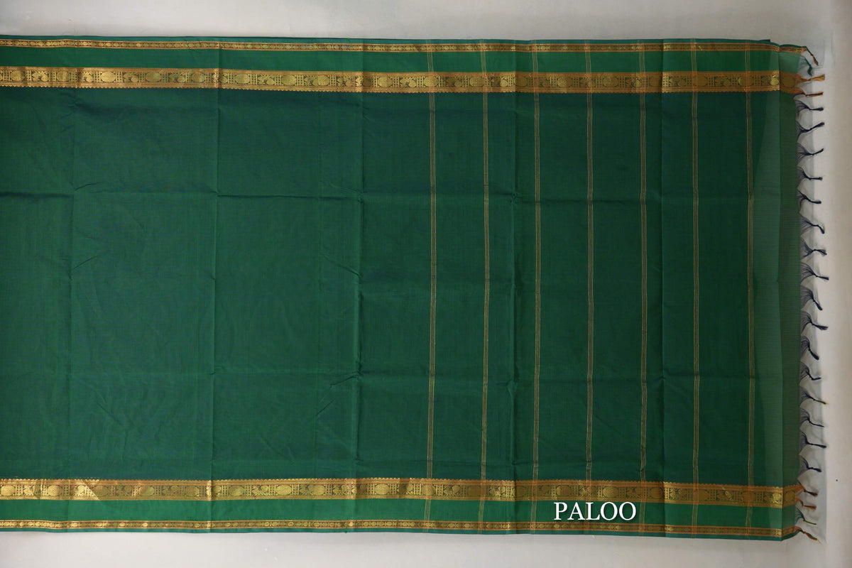 Deep Emerald Green Vegan Silk Cotton Saree paloo