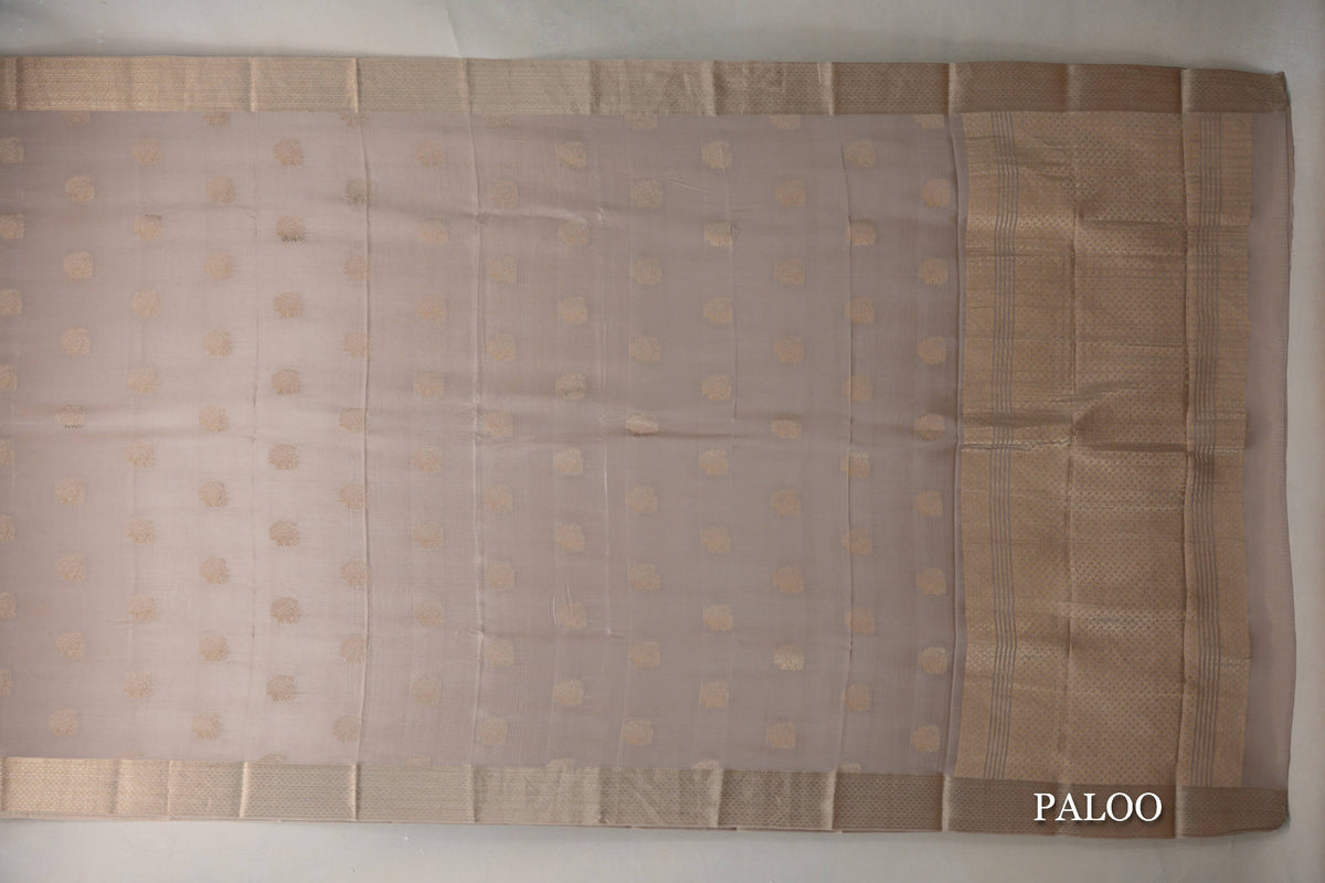 Dark Beige Mysore Silk Saree paloo