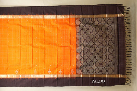 Bright Orange Light Weight Kanjivaram Silk Saree  paloo