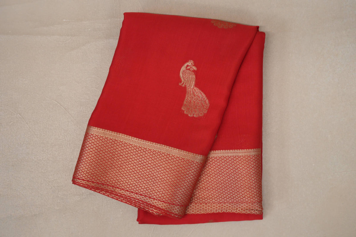 Bright Red Mysore Silk Saree 