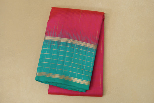 folded Bright Pink Light Weight Kanjivaram Silk Saree