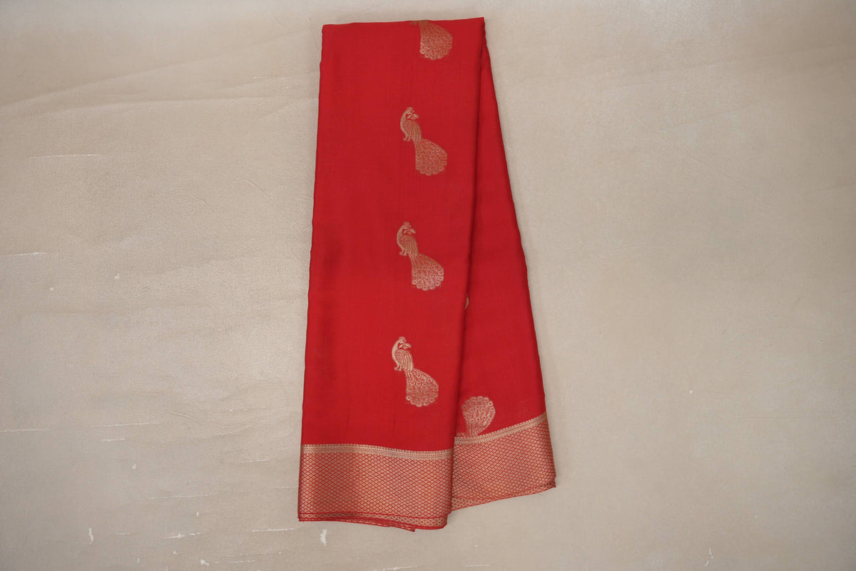 Online Bright Red Mysore Silk Saree 