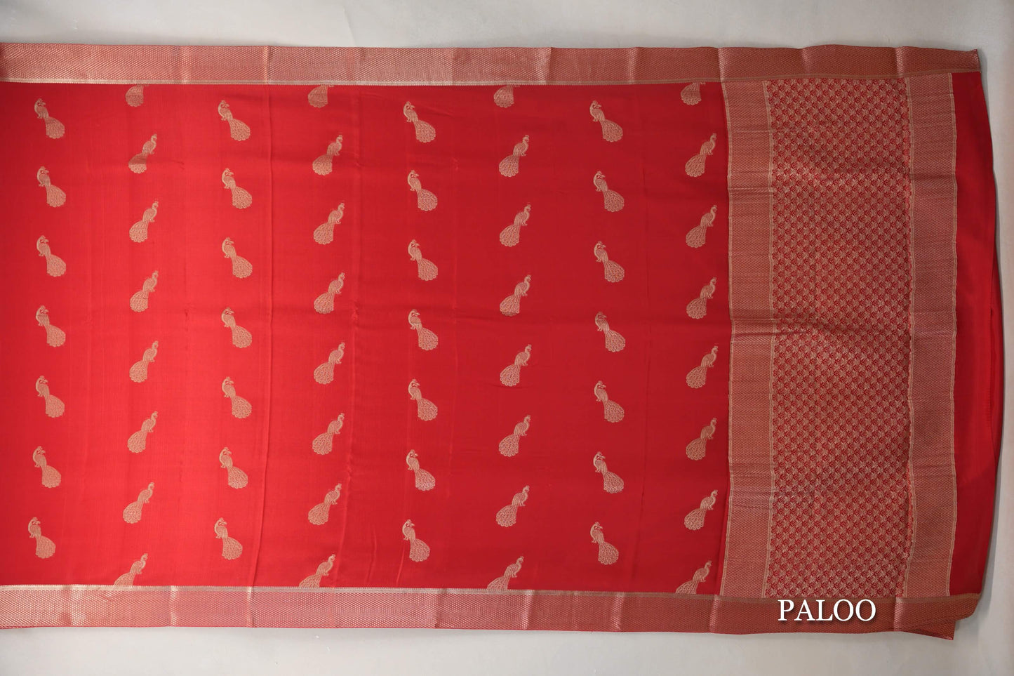 Bright Red Mysore Silk Saree paloo