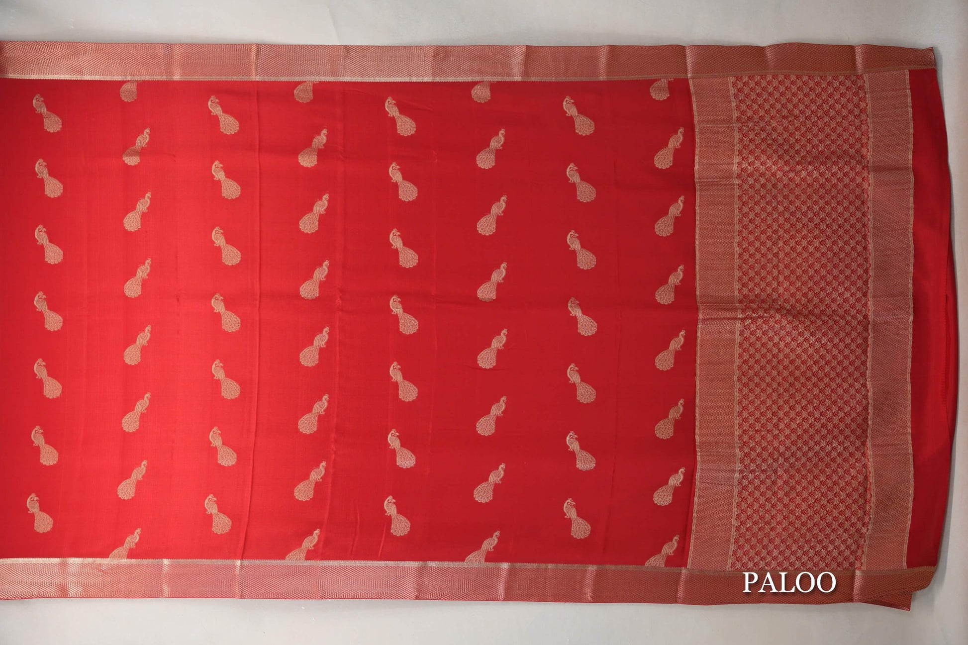 Bright Red Mysore Silk Saree paloo