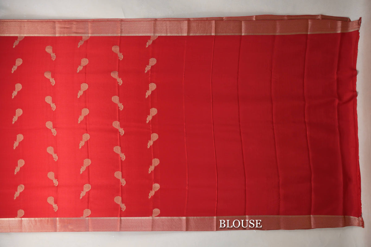 Bright Red Mysore Silk Saree blouse