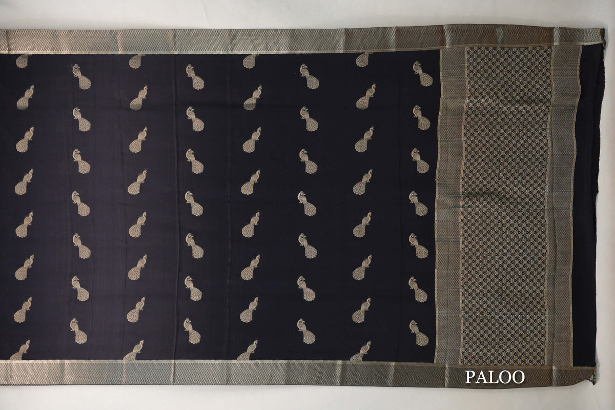 Black Mysore Silk Saree paloo