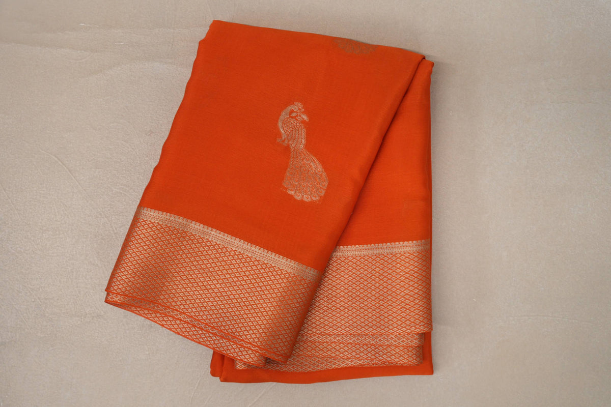 Burnt Orange Mysore Silk Saree