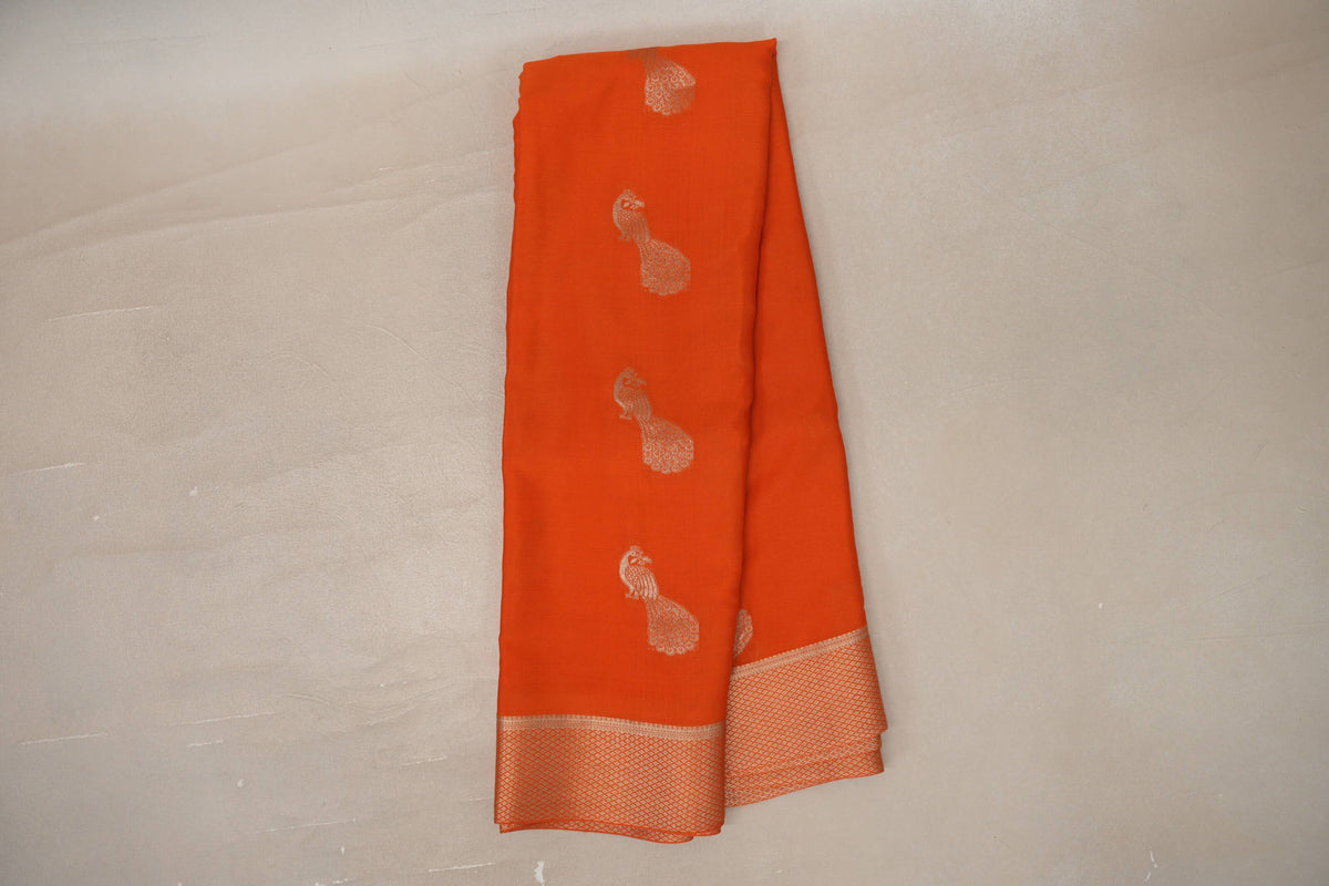 Online Burnt Orange Mysore Silk Saree