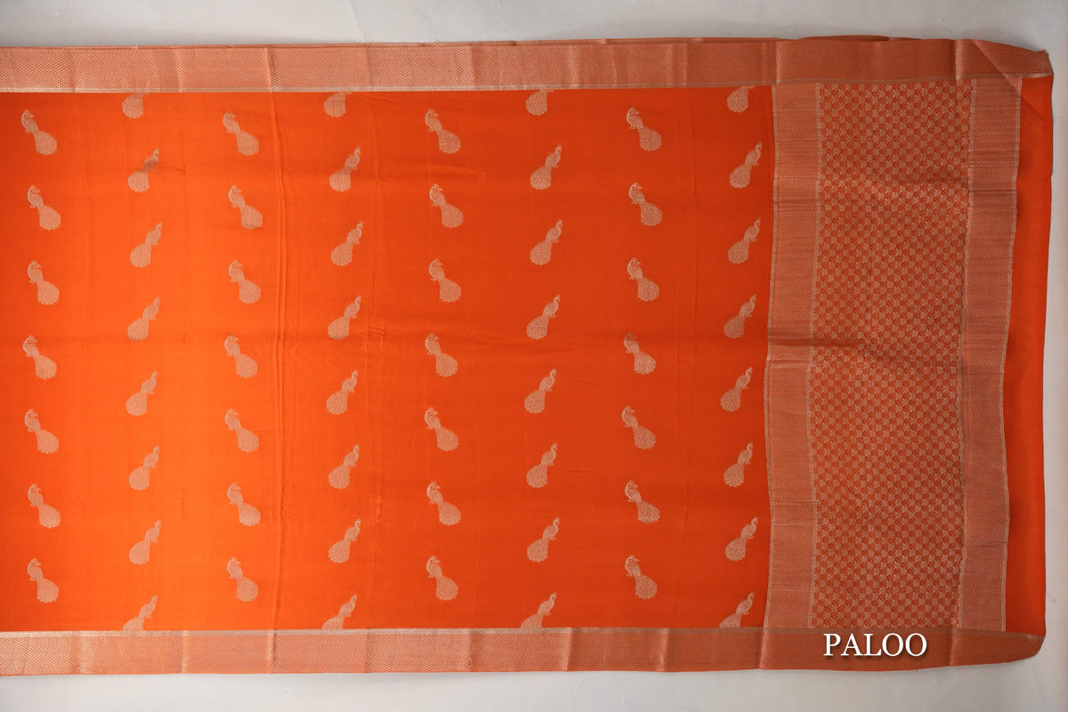 Burnt Orange Mysore Silk Saree paloo