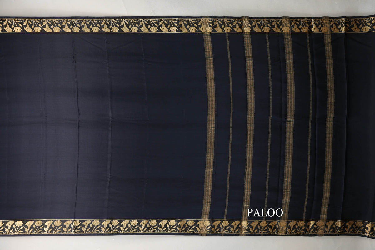Black Mysore Silk Saree paloo