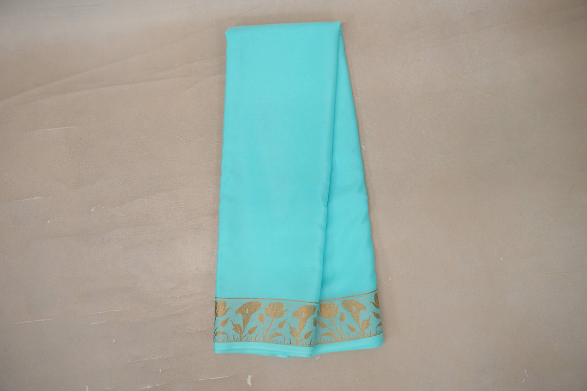 Online Light Aqua Blue Mysore Silk Saree