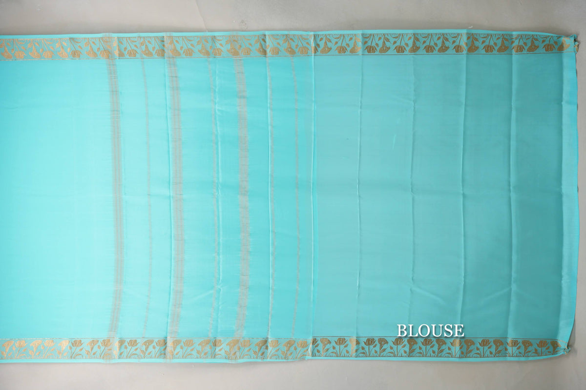 Light Aqua Blue Mysore Silk Saree blouse