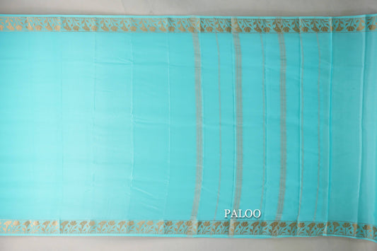 Light Aqua Blue Mysore Silk Saree paloo