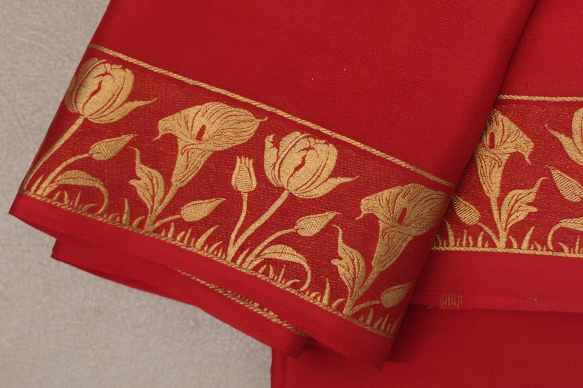Tomato Red Mysore Silk Saree border