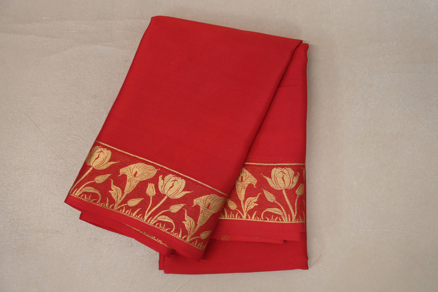 Tomato Red Mysore Silk Saree 