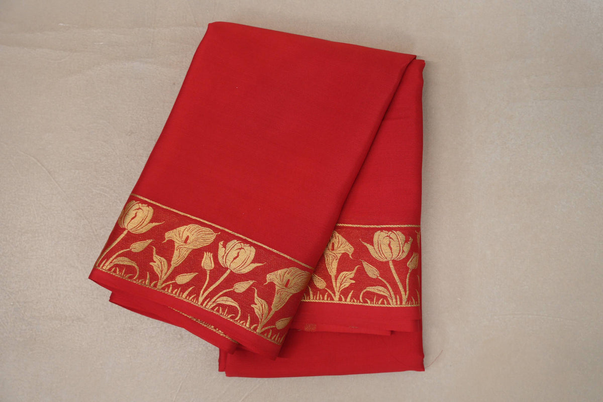 Tomato Red Mysore Silk Saree 
