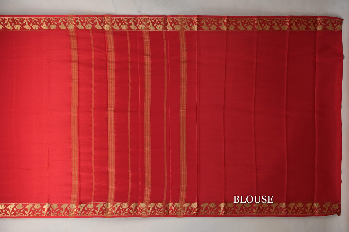 Tomato Red Mysore Silk Saree blouse