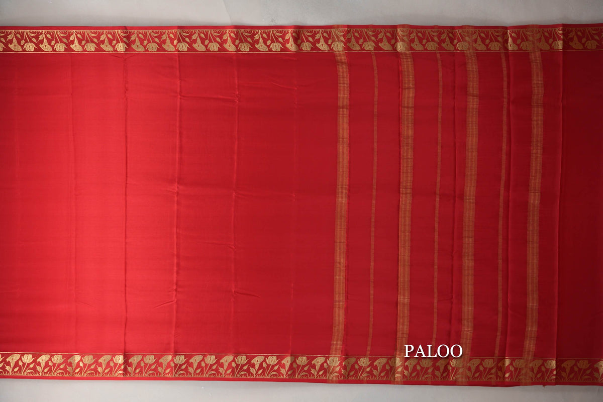 Tomato Red Mysore Silk Saree paloo