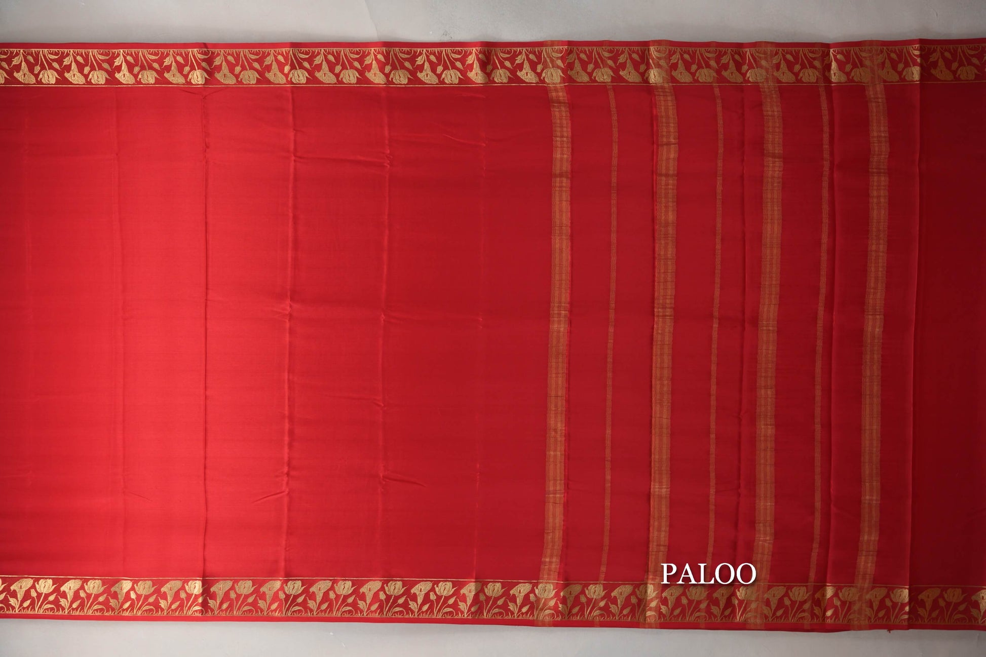 Tomato Red Mysore Silk Saree paloo