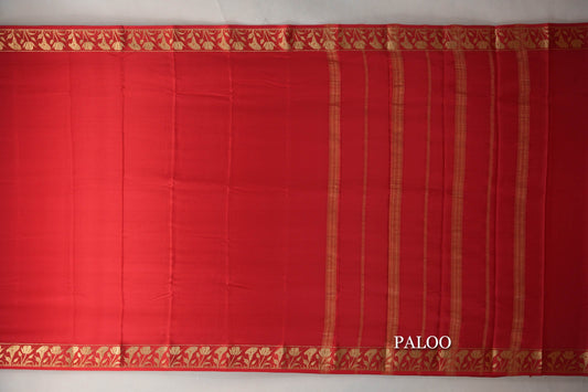Tomato Red Mysore Silk Saree paloo
