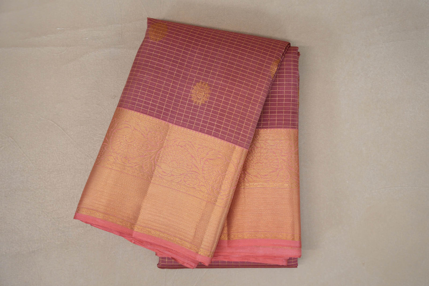 Onion Pink with Zari Checks Vintage Kanjivaram Silk Saree