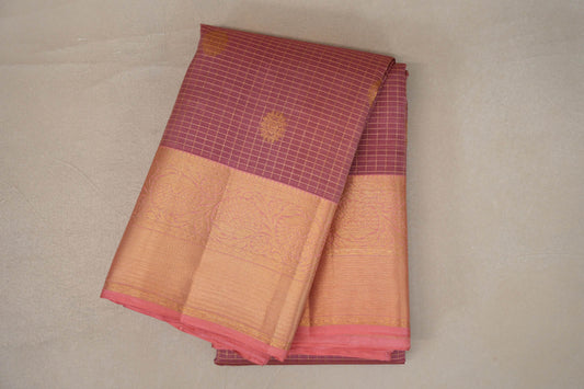 Onion Pink with Zari Checks Vintage Kanjivaram Silk Saree