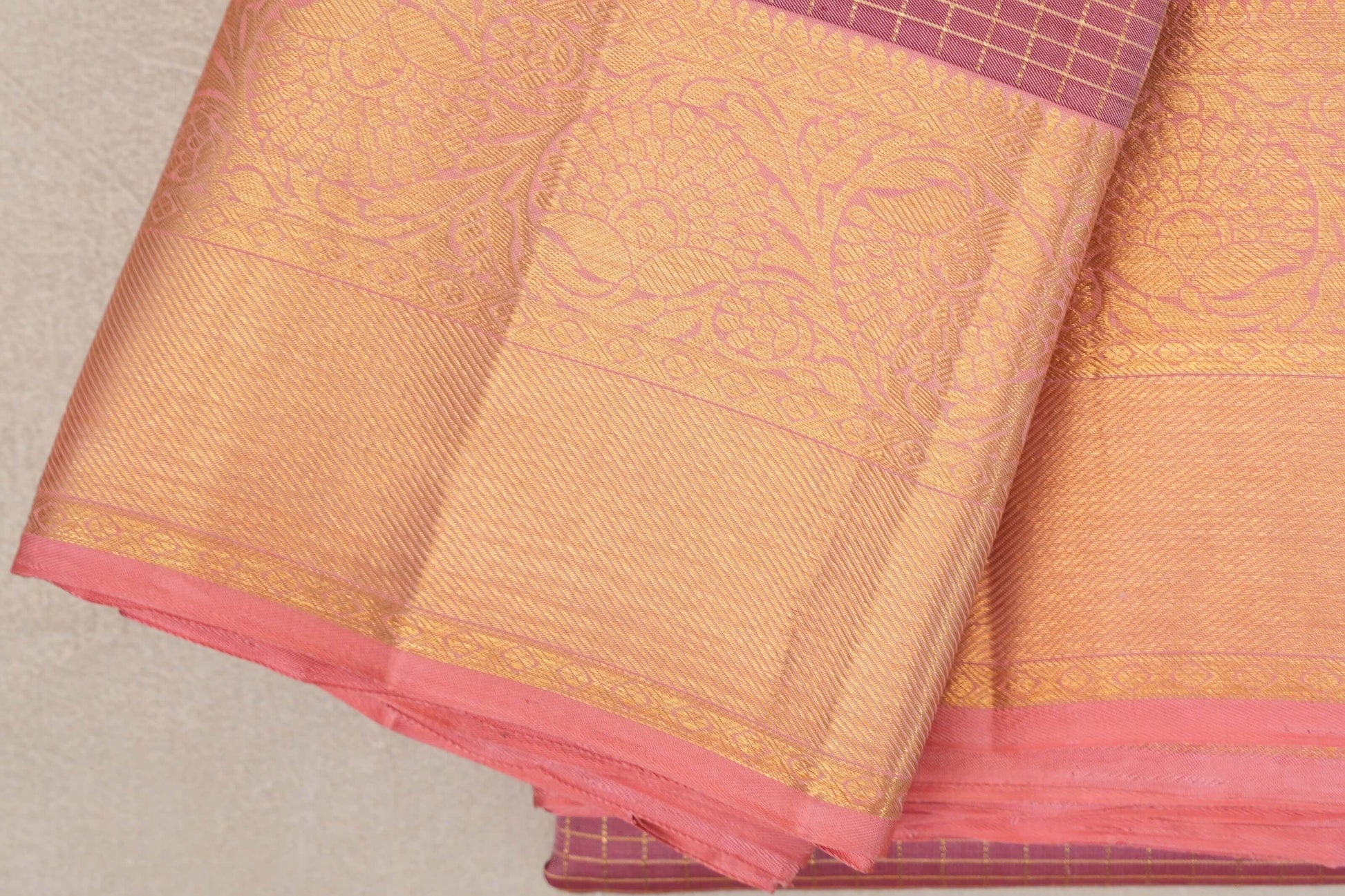 Onion Pink with Zari Checks Vintage Kanjivaram Silk Saree border