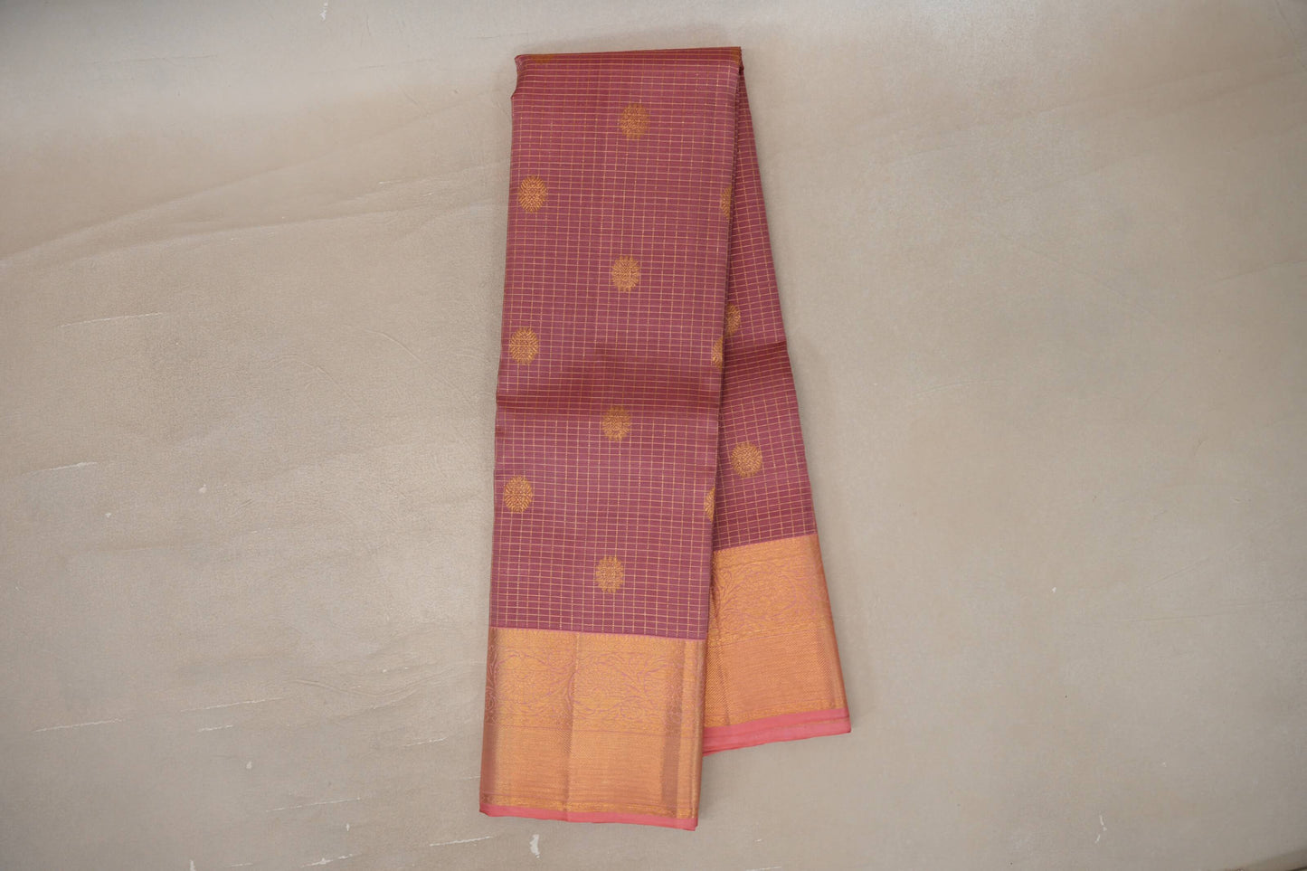 Online Onion Pink with Zari Checks Vintage Kanjivaram Silk Saree