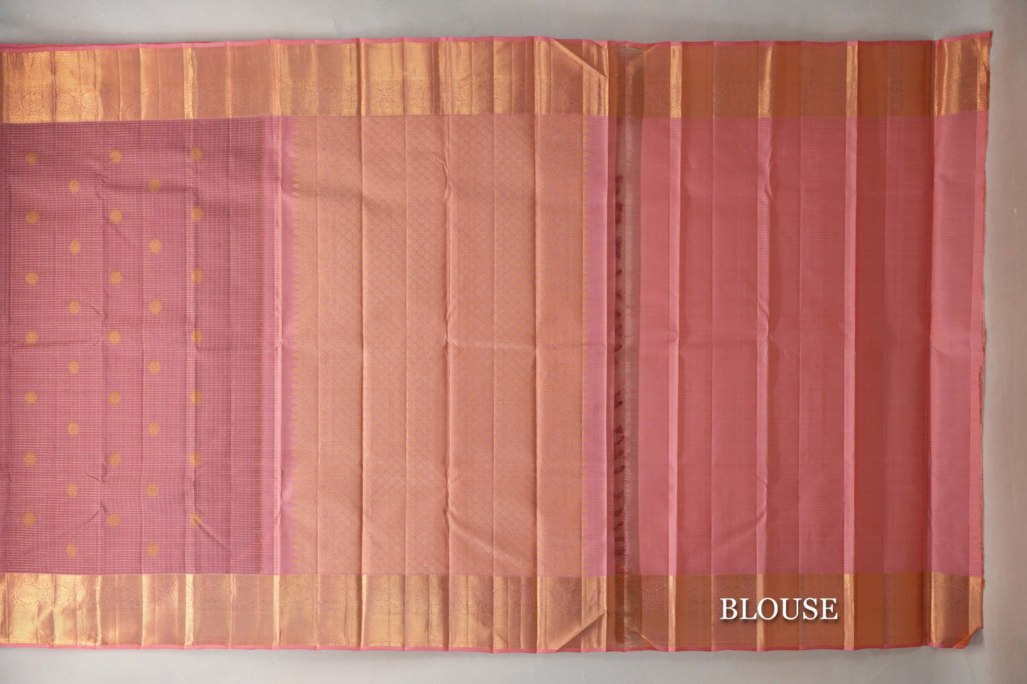 Onion Pink with Zari Checks Vintage Kanjivaram Silk Saree blouse