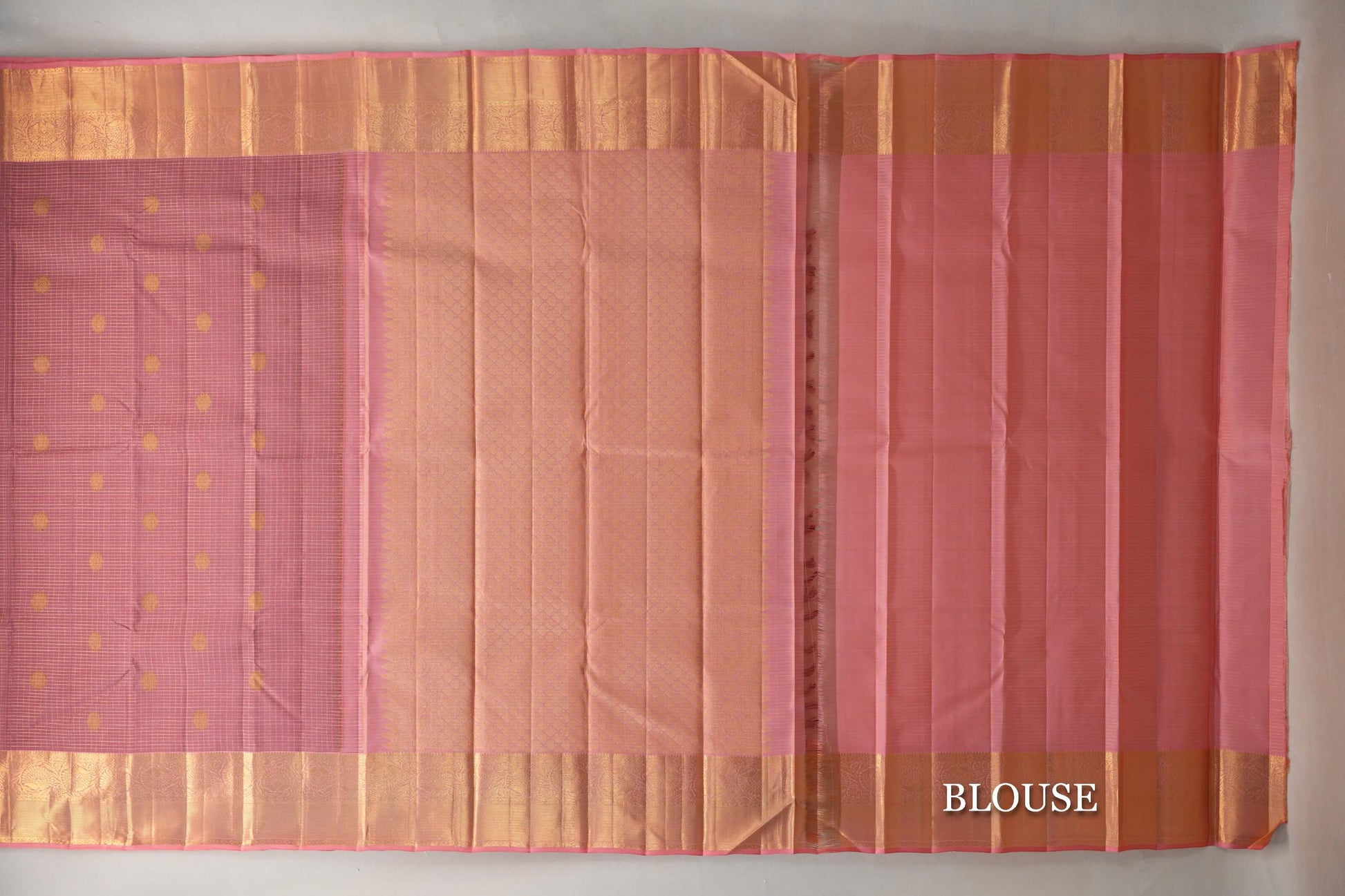 Onion Pink with Zari Checks Vintage Kanjivaram Silk Saree blouse