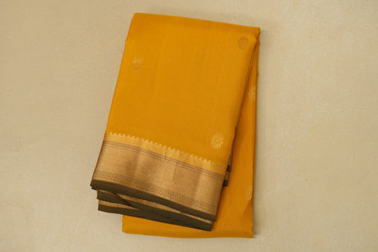 Mustard Yellow with Olive Borders Light Weight Kanjivaram Silk Saree SS8821
