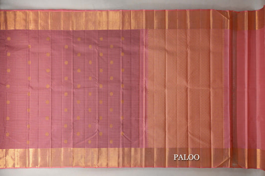Onion Pink with Zari Checks Vintage Kanjivaram Silk Saree paloo